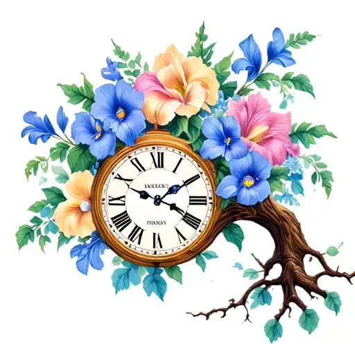 Family Tree With The Names Kingery And Iris Flowers With Clock