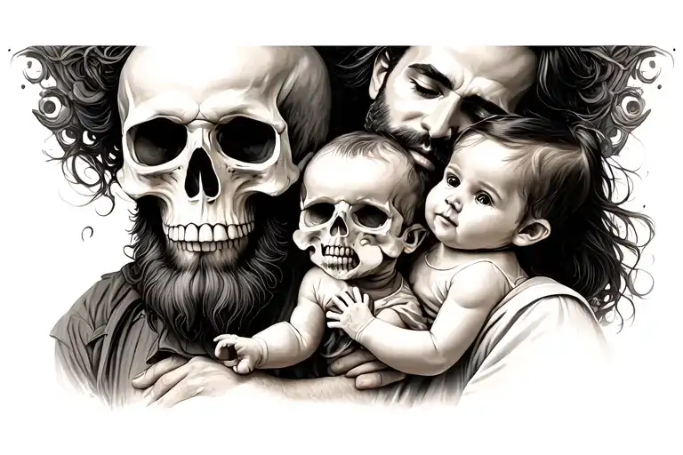 Skull Father With Beard Holding Baby Daughter