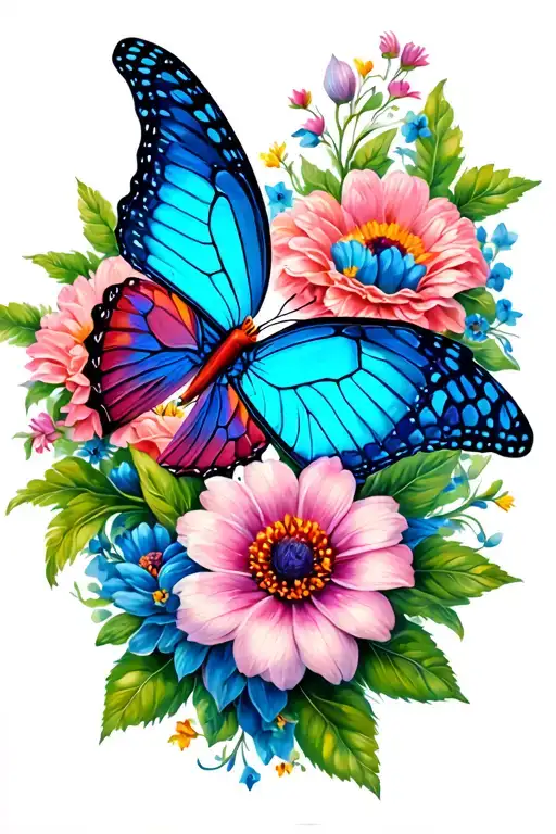 Butterfly And Flowers Heart Shape Surrounded