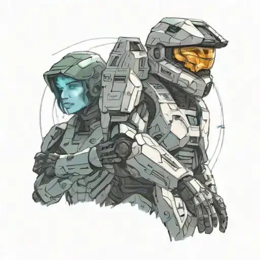 Master Chief With Cortana On Hand In Space With The Halo Ring Behind Them