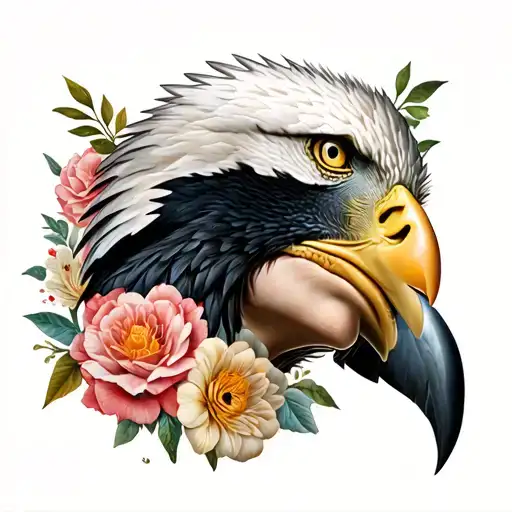 Woman Flowers Eagle