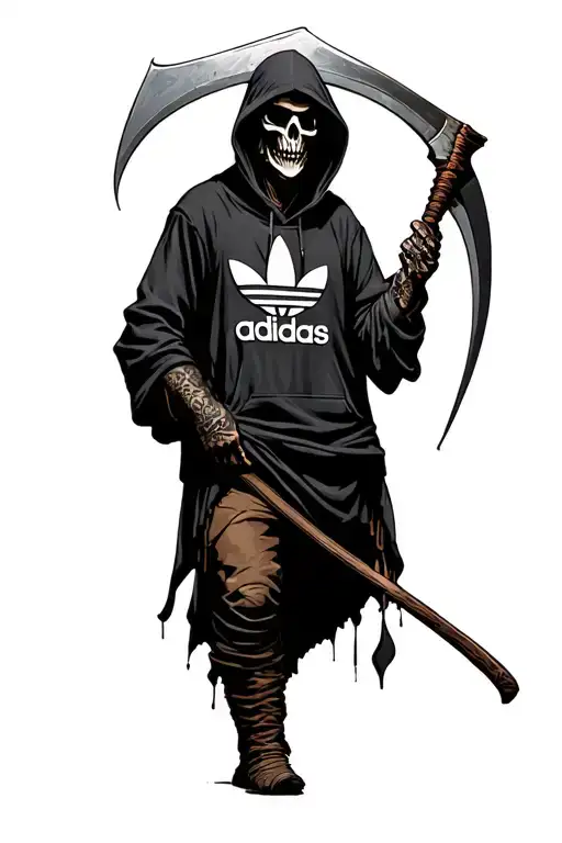Grim Reaper With Scythe Wearing An Adidas Hoody