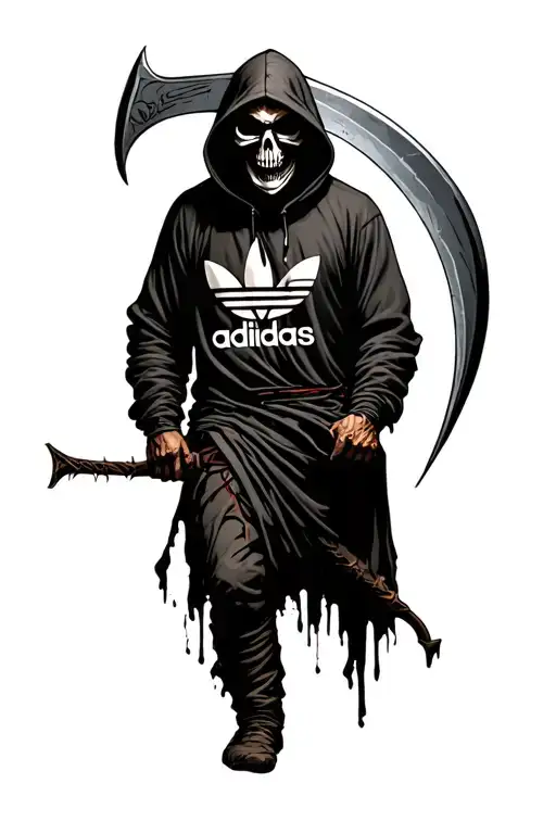 Grim Reaper With Scythe Wearing An Adidas Hoody