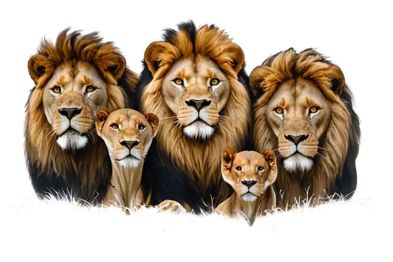 Lions With Family Posing