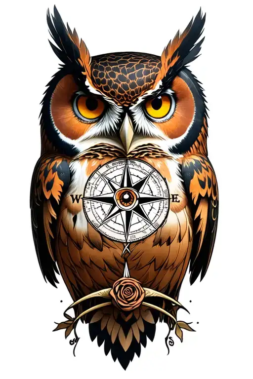 Owl Rose Compass Rose Intertwined