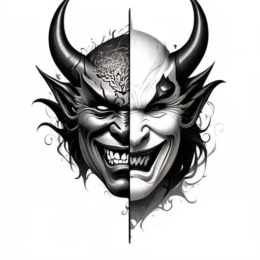 Oni Mask Split In Half Face