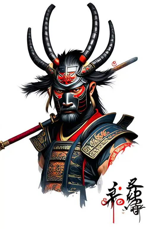 Samurai With Oni Mask