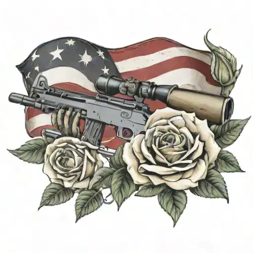 Sniper Rifle Flag Roses Rest