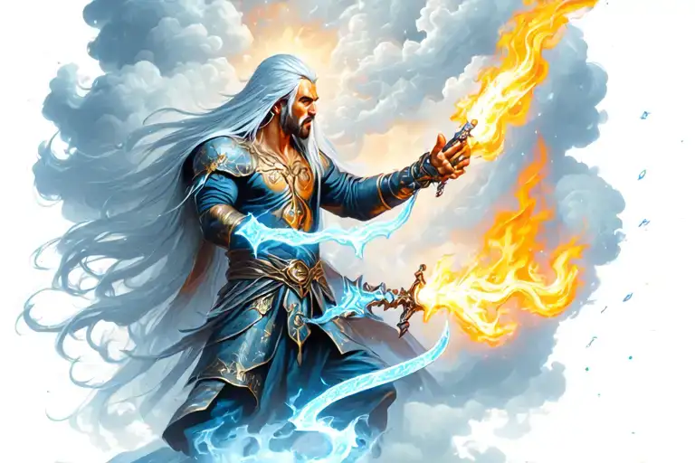 Cloud With Ice Magic Coming From His Hands Fighting Sephiroth With Flame Sword