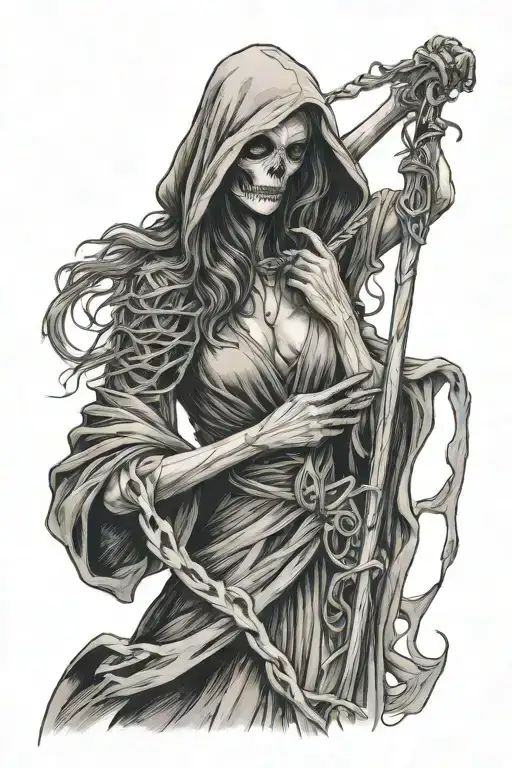Grim Reaper Sexy Faceless Woman With Flowing Hair