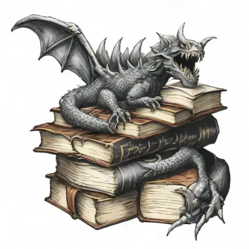 A Stack Of Books With A Dragon Wrapped Around Them
