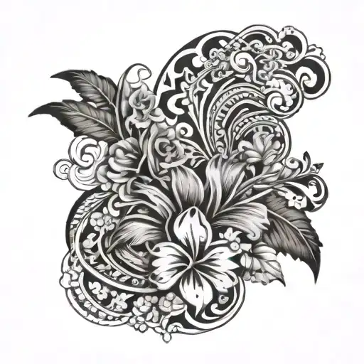 Tongan Design Wave And Tongan Flowers Intertwined