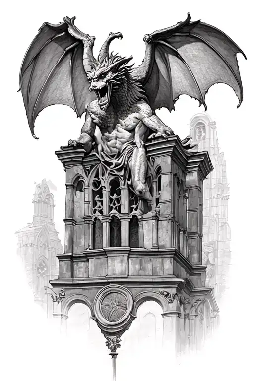 Gargoyle At The Top Of The Church Full Back
