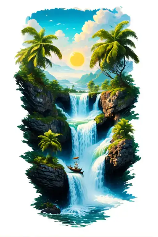 Thousand Sunny Waterfalls Background