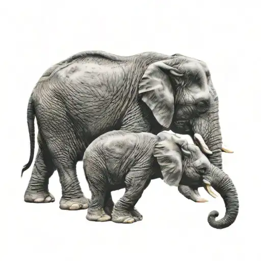 A Elephant Mother And Her Baby Elephant