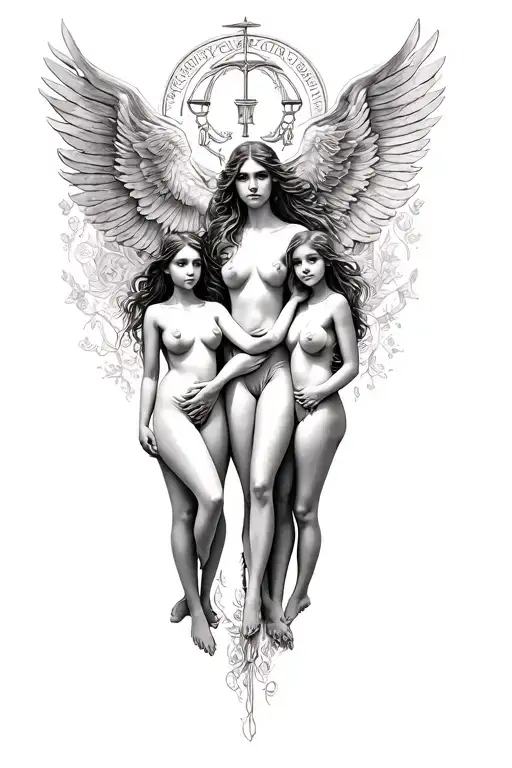 Libra With 3 Daughter Holding Hands Surrounded