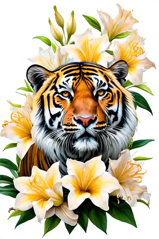 Tiger Surrounded By Gladiolus Flowers