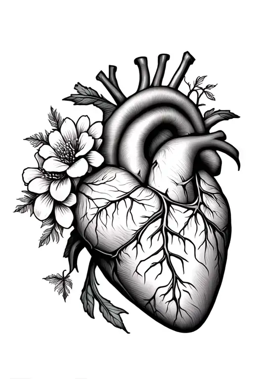 Anatomical Heart With Flowers