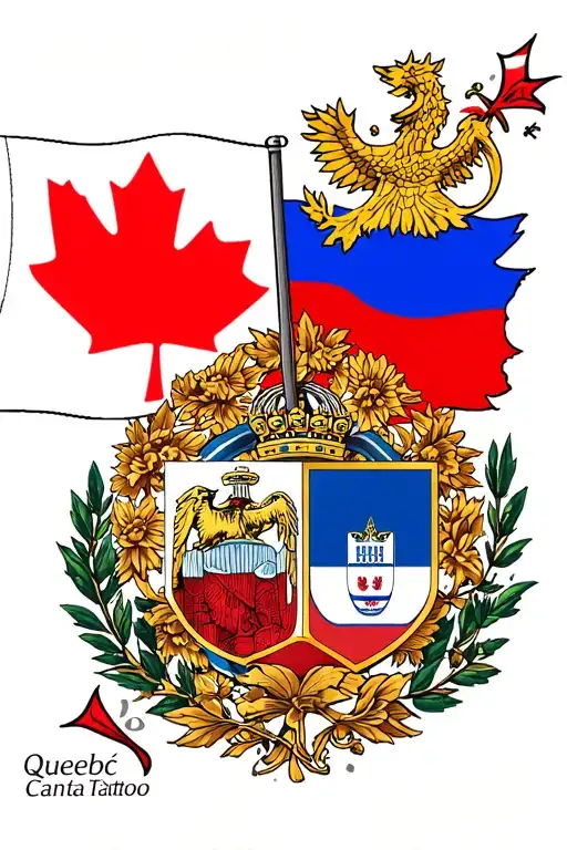 Canada & Russia Flags With Russia & Quebec Emblems