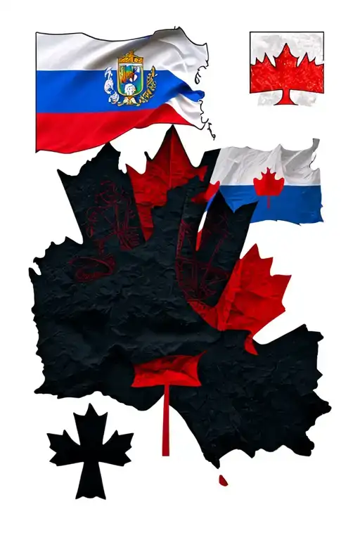 Canada & Russia Flags With Russia & Quebec Emblems