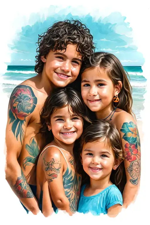 Family Of 4 In A Beach