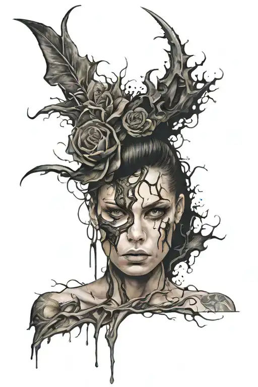 A Gore Tattoo Of A Woman With Sharp Theath