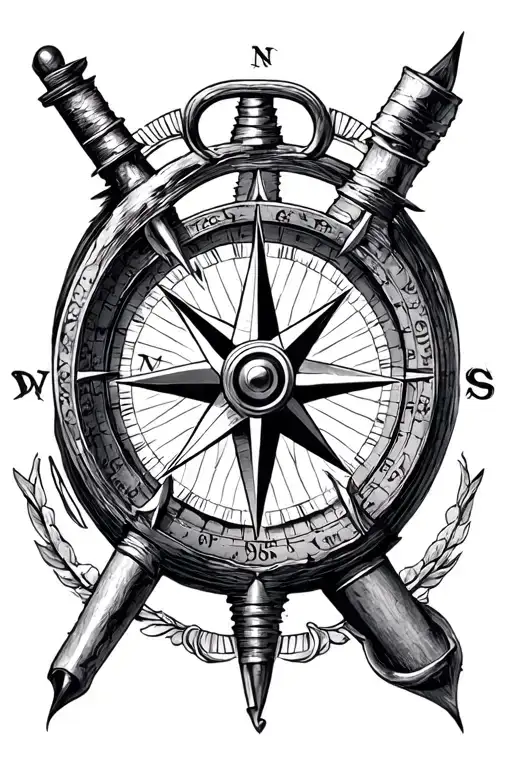Leo Sign And Compass Intertwined