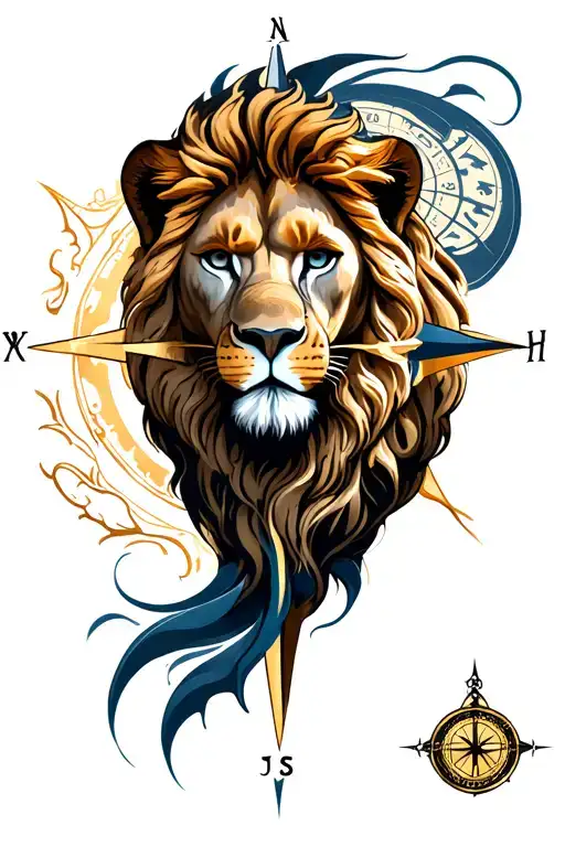 Leo Sign And Compass Surrounded