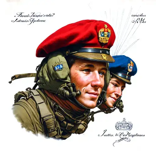 French Parachutist Military Patent With A Red Beret And A Blue Beret