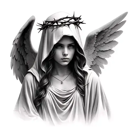 Hooded Girl Angel With Crown Of Thorns