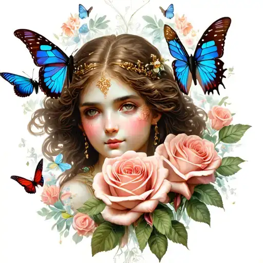 Roses And Butterflies Surrounding Aphrodite