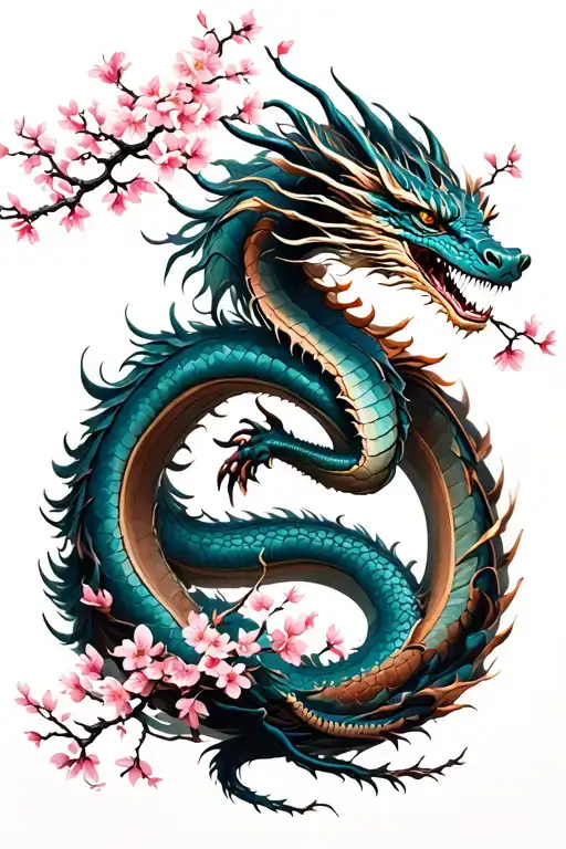 Cherry Blossom Tree And A Dragon Wrapped Round