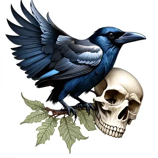 Raven Perch On Skull