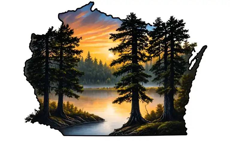 Wisconsin Outline With Trees
