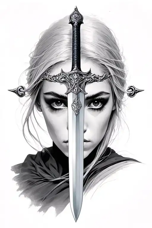 Sword The Face Of A Woman With Black Eyes