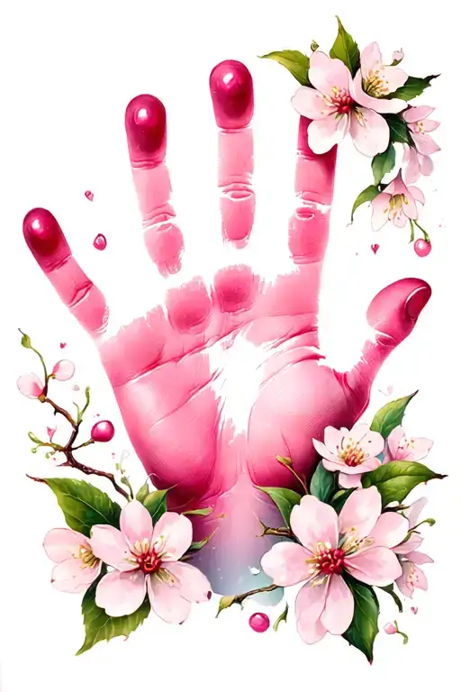 Baby Hand Print With Cherry Blossoms