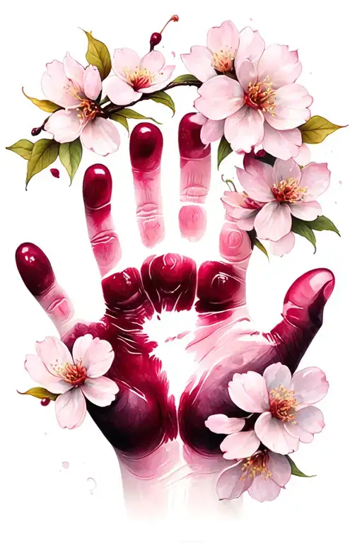 Baby Hand Print With Cherry Blossoms