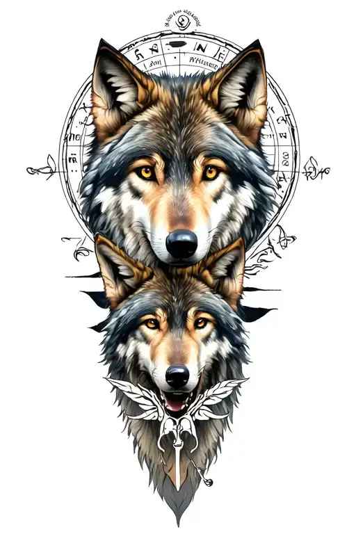 A Wolf Protecting His Family With The Zodiac Signs For Pisces And Scorpio In The Background