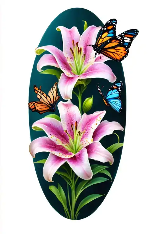 5 Lily Flowers And 3 Butterflies Wrapped