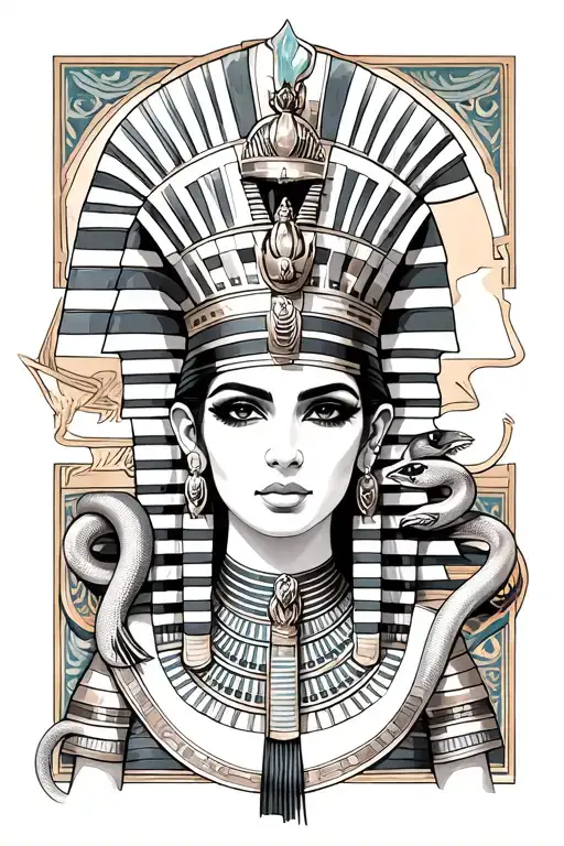 Beautiful Cleopatra Vii With Pharaoh Crown And Snake Around Her Neck