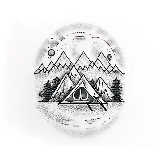 Campfire With Majestic Mountains In The Background