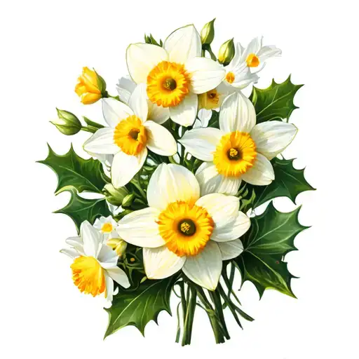 Daffodil Daisy Sweet Pea Holly Flower Bouquet