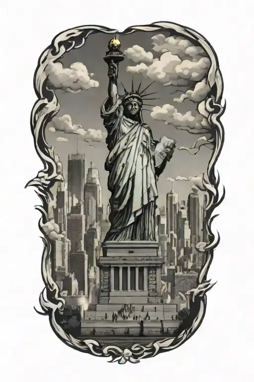 Nyc Skyline With Statue Of Liberty Face Anime Inspired