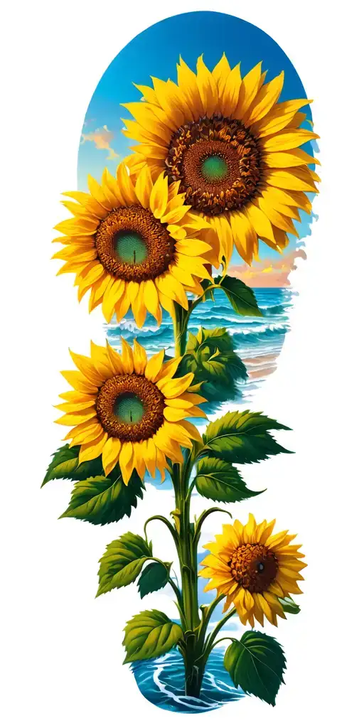 Beach Sunrise With Sunflowers Emerging