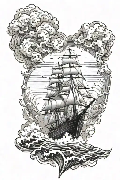 Ship Sailing Through Stormy