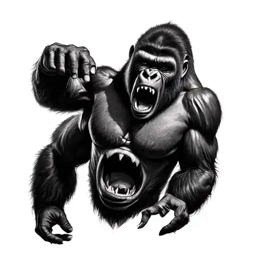 Angry Gorilla Tattoo With Open Mouth Open