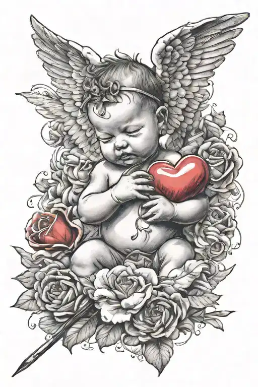 Baby Cupid Blindfolded Shooting A Heart Full Of Arrows