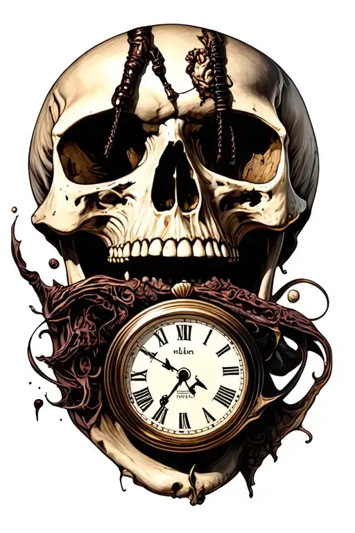 Skull With A Clock In Mouth