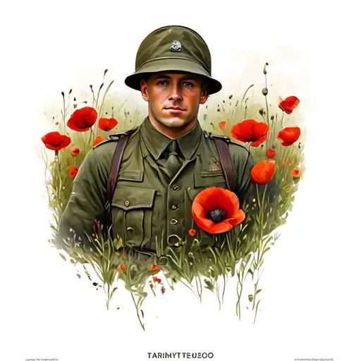 A Ww2 Soldier With Poppies