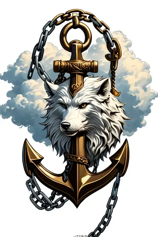 Fenrir In Clouds Bound By Chains Connected To Big Viking Anchor